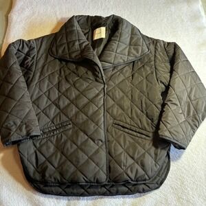 Cuyana Womens Black Diamond Quilted Recycled Polyester Snap Front Jacket L/XL